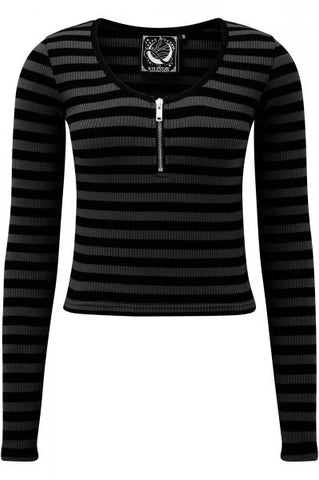 Izora Ribbed Top - Grey/Black -