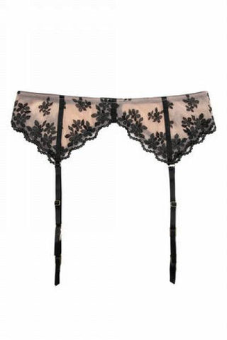 Evie Embroidered Suspender - Black/Peach - Size