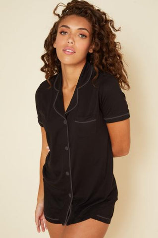 Bella Short Sleeve Top and Boxer Pajama Set - Black/Black -