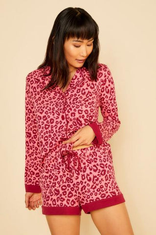 Bella Printed Long Sleeve Top and Boxer - Deep Ruby/Leopard -