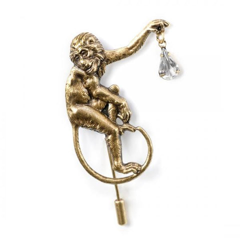 Monkey with Crytstal Pin - Bronze