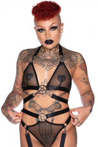 Hell Kitty Fishnet Bralette - Black -