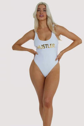 Hustler Logo Swimsuit - White -
