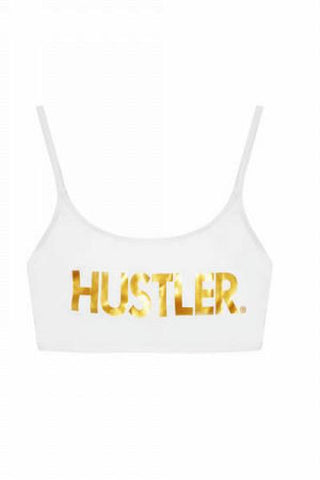Hustler Logo Crop Bikini Top - White -