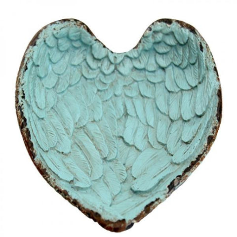 Angel Wings Metal Heart Tray - Antiqued Turquoise
