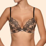 Hypnose Underwired Padded Push Up Bra -Beige/Black -