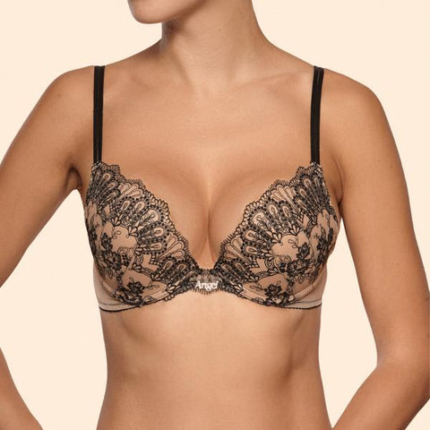 Hypnose Underwired Padded Push Up Bra -Beige/Black -