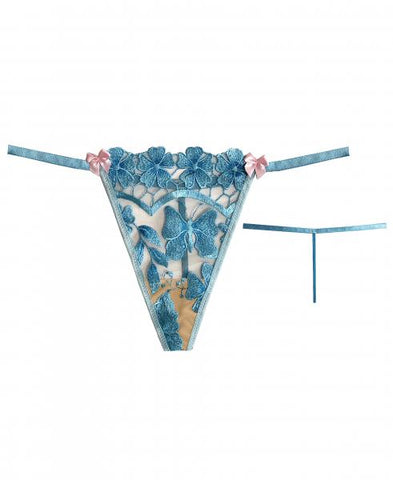 Embroidered G-String - Blue -