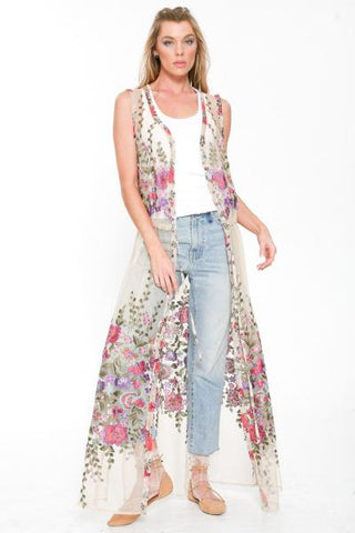 Eternally Beautiful Maxi Dress - Beige Embroidered -