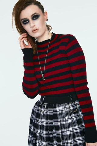 High Neck Red Stripes Sweater - Red/Black -
