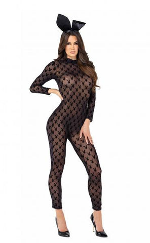 2 Piece Sheer Playboy Bunny Bodysuit - Black -