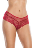 Scalloped Stretch Lace Up Panty - Red -
