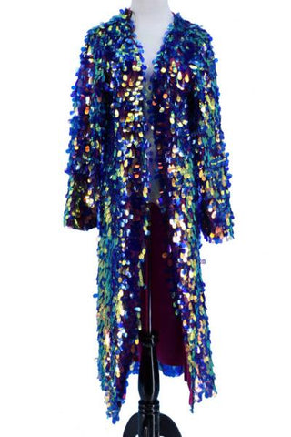 Tear Drop Sequin Long Duster - Blue/Multi - One Size