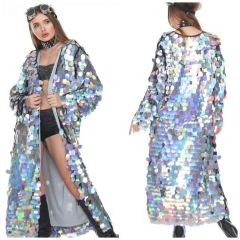 Large Circle Sequin Long Duster - Multi Colored - One Size