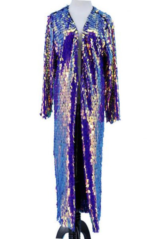 Rectangle Sequin Long Duster - Blue/Multi - One Size