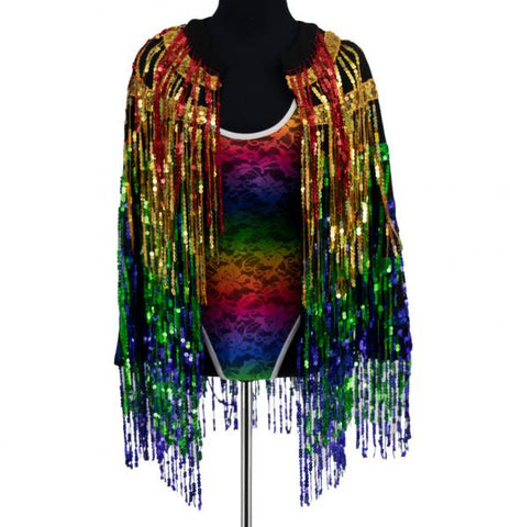 Sequin Fringed Short Jacket - Multi Colored - One Size