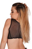 Sheer Tie Front Crop Top - Black -