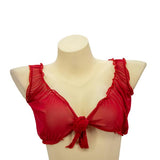 Sheer Tie Front Crop Top - Red -