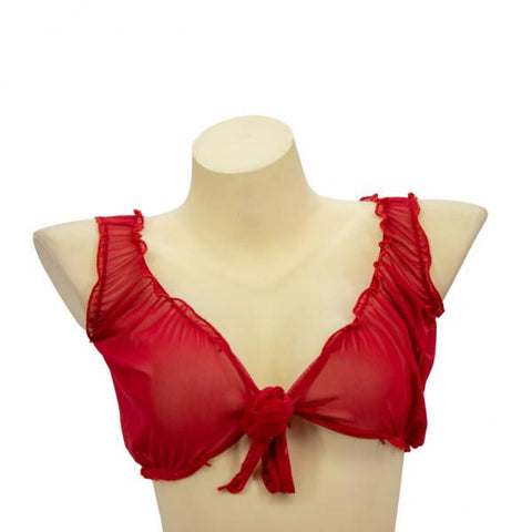 Sheer Tie Front Crop Top - Red -