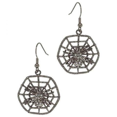 Spider Rhinestone Earrings - Silver