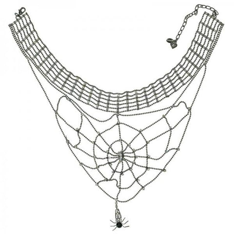Rhinestone Spiderweb Choker Necklace - Silver
