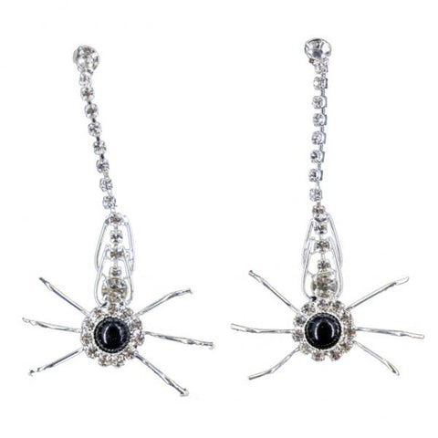Spider Rhinestone Earrings - Silver