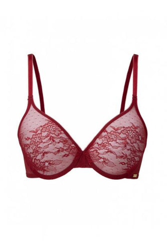 Glossies Lace Sheer Bra - Bordeaux -