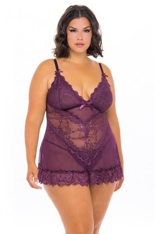 Soft Cup Lace Babydoll with G-String - Italian Plum -