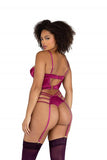 Satin Underwire Bralette with Strappy Panty Set - Red Fuchsia -