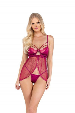 Underwire Babydoll and G-String Set - Red Fuchsia -