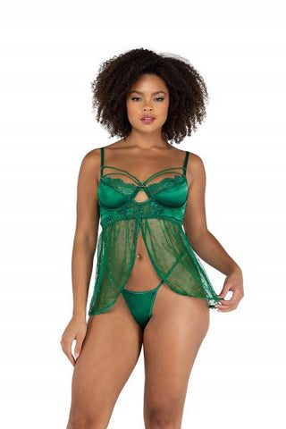 Underwire Babydoll and G-String Set - Emerald Green -