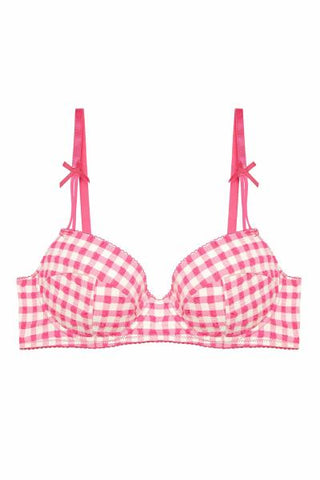 Daisy Gingham Balcony Bra - Pink -