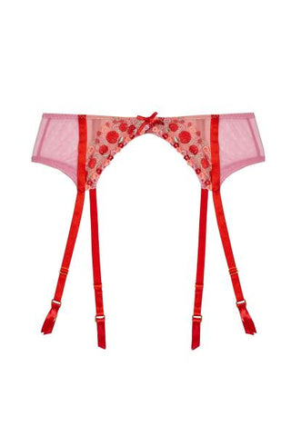 Charli Embroidered Suspender Belt - Pink -