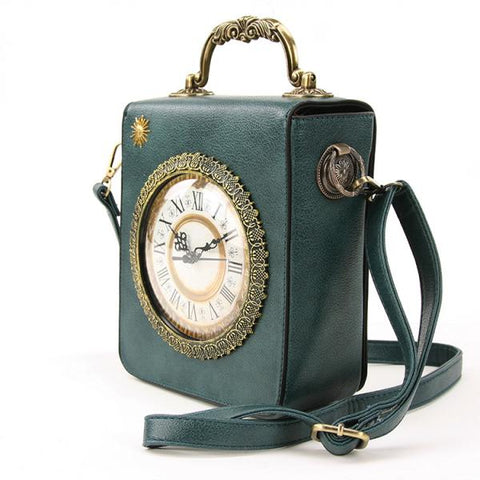 Vintage Clock Rectangle Shoulder Bag - Green