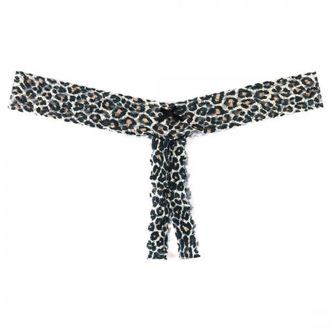 Classic Leopard Crotchless Low Rise Thong - One Size/Plus
