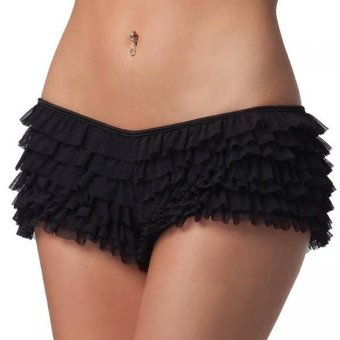 Black - Mesh Ruffle Panty with Bow - Size