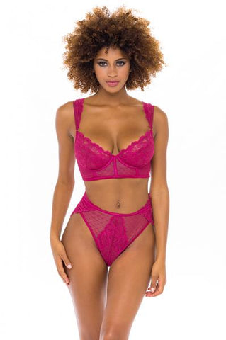 Harper Underwire Bra Set with Lace and Mesh Detail - Cherries Jubilee -