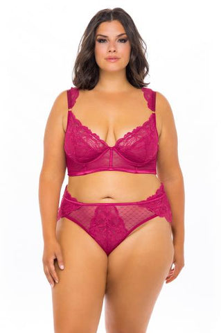 Harper Underwire Bra Set with Lace and Mesh Detail - Cherries Jubilee -