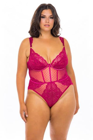 Harper Underwire Floral Lace Teddy - Cherries Jubilee -