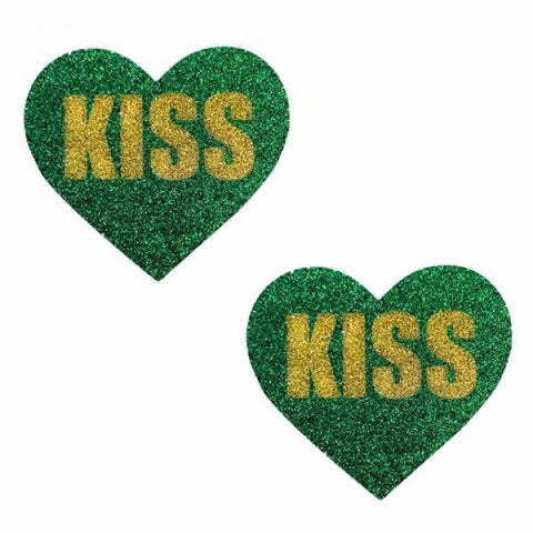 Kiss Me I'm Irish Glitter Heart Pasties - Green/Gold