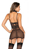 Scalloped Stretch Lace Garterslip with Collar - Black -