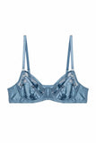 Olympia Diamante Mesh and Satin Bra - Storm Grey -
