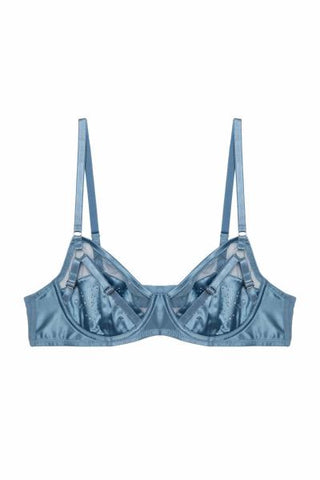 Olympia Diamante Mesh and Satin Bra - Storm Grey -