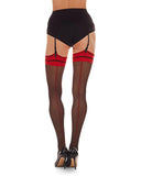 Between the Lines Sheer Backseam Stocking - Black/Red -