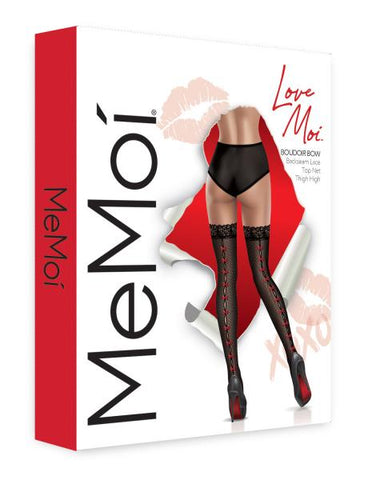 Bow Backseam Lace Top Net Thigh High - Black/Red -