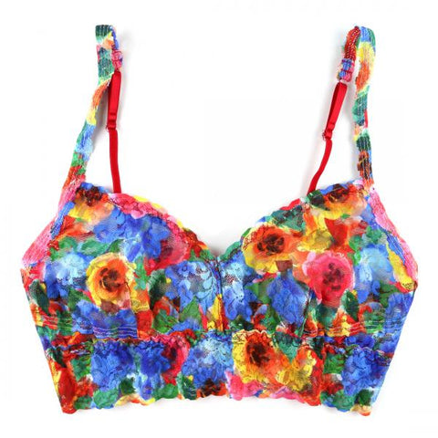 Printed Retro Lace V-Bralette - Bold Blooms -