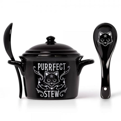 Purrfect Stew Bowl and Spoon Set - Black