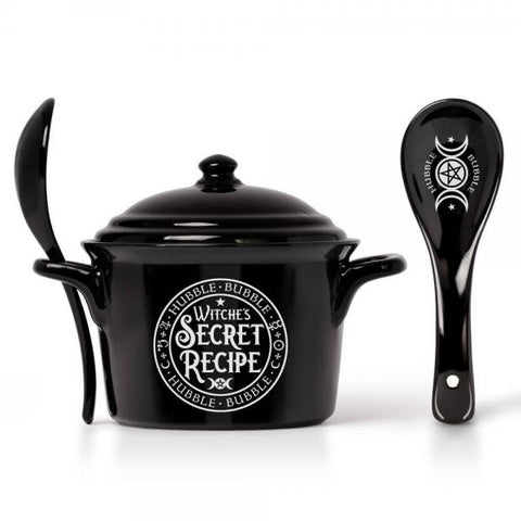 Witches Secret Recipe Bowl and Spoon Set - Black