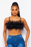 Ostrich Feather Crop Tank - Black -