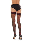 Queen Of Hearts Backseam Sheer Thigh High - Black/Red -